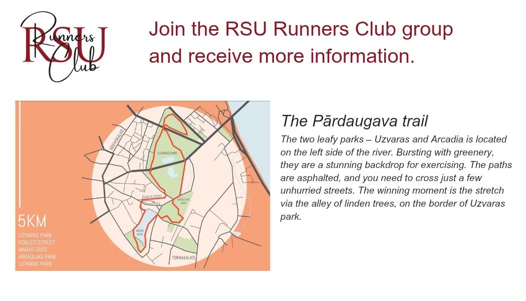 Map of 5km running trail in Pārdaugava